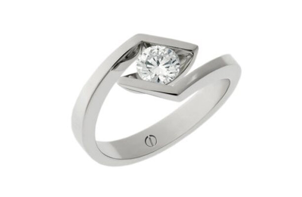 Designer round diamond platinum crossover engagement ring