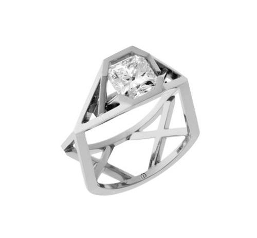 Designer square radiant diamond platinum engagement ring