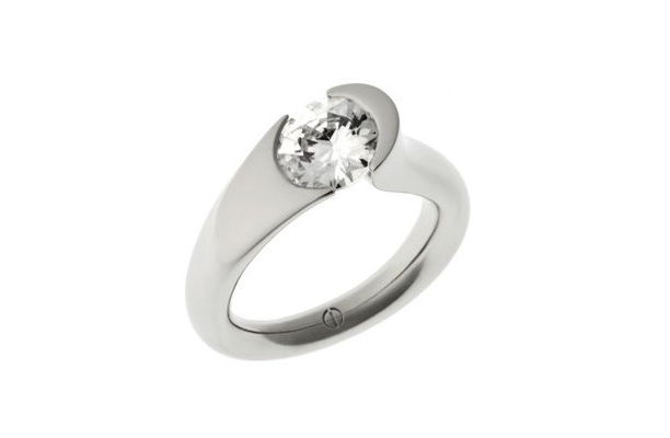 Designer tension set round brilliant diamond platinum engagement ring