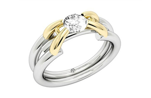 Designer yellow gold and platinum round brilliant diamond engagement ring