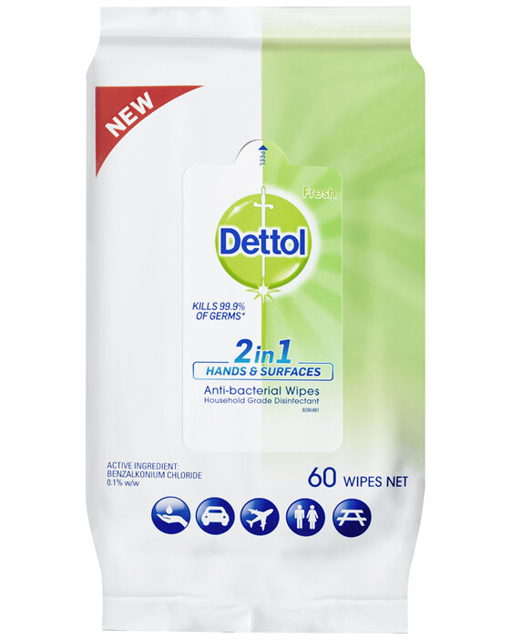 Dettol Antibacterial 2 in 1 Hand & Surface Wipes 60 Pack