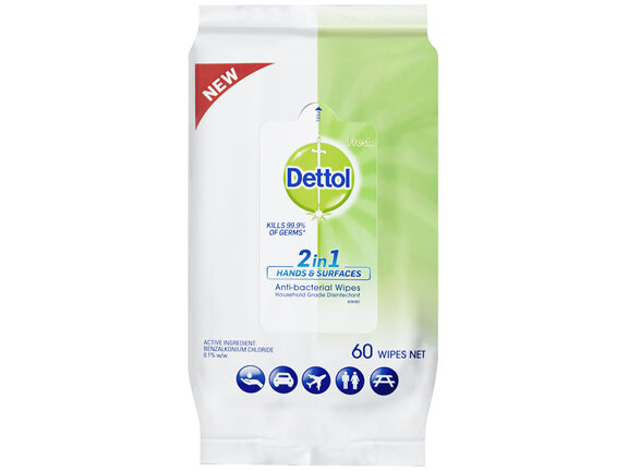 Dettol Antibacterial 2 in 1 Hand & Surface Wipes 60 Pack