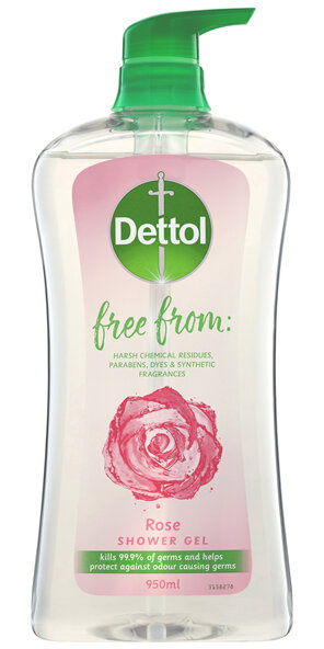 Dettol Free From Shower Gel Body Wash Antibacterial Rose 950ml