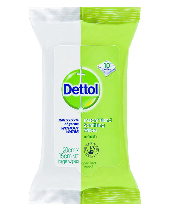Dettol Instant Hand Sanitizer Wipes Anti-Bacterial 10 Pack