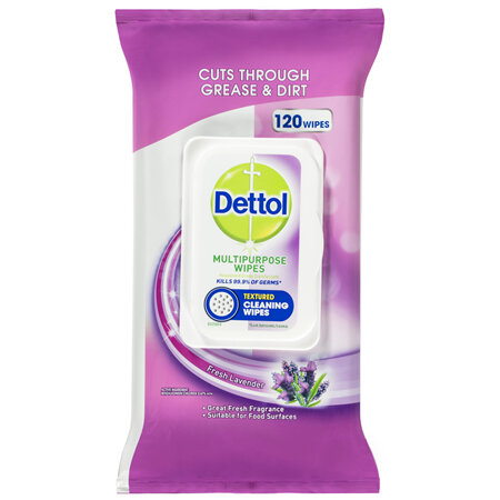 Dettol Multipurpose Antibacterial Disinfectant Surface Cleaning Wipes Lavender 120pk