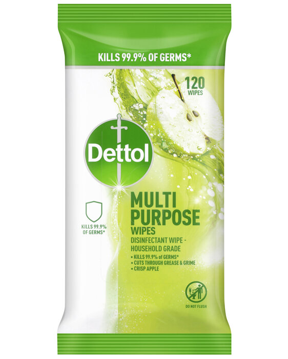 Dettol Multipurpose Cleaning Wipes Crisp Apple 120 Pack