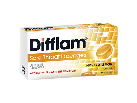 Difflam Anti-Inflammatory + Antibacterial Lozenges Honey & Lemon Flavour 16s