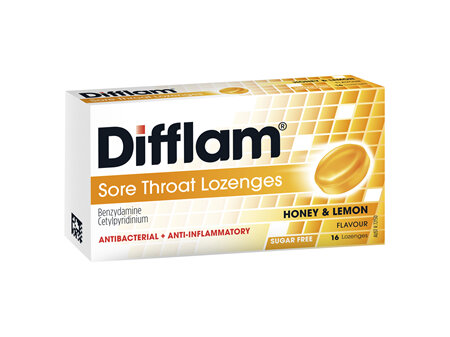 Difflam Anti-Inflammatory + Antibacterial Lozenges Honey & Lemon Flavour 16s