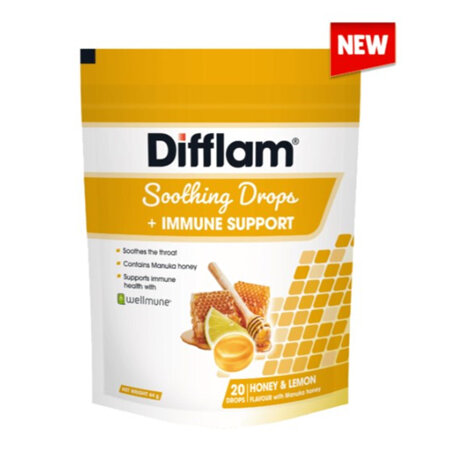 DIFFLAM Drops+Immune Support Honey & Lemon 20s