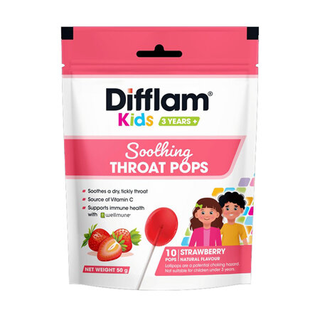 DIFFLAM Kids Soothing Throat Pops Strawberry 10s