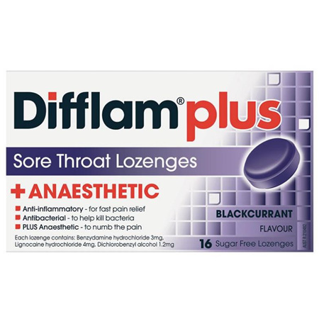 DIFFLAM Lozenge Plus Anaesthetic Blackcurrent 16s