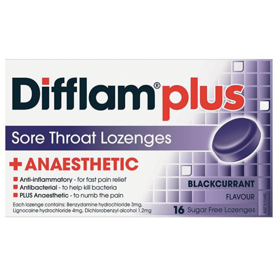 DIFFLAM Lozenge Plus Anaesthetic Blackcurrent 16s
