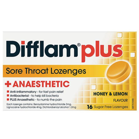 DIFFLAM Lozenge Plus Anaesthetic Honey & Lemon 16s