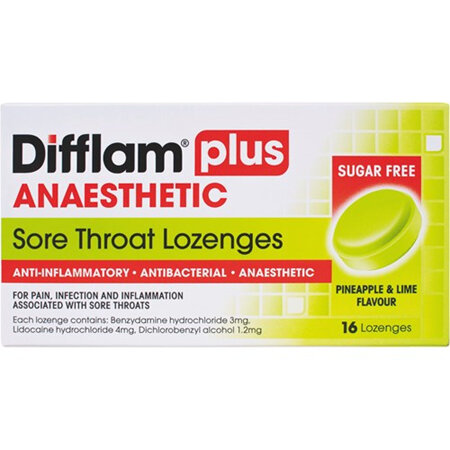 DIFFLAM Lozenge Plus Anaesthetic Pineapple & Lime 16