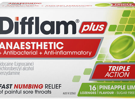 Difflam Plus Anaesthetic Sore Throat Lozenges Pineapple & Lime Flavour 16s