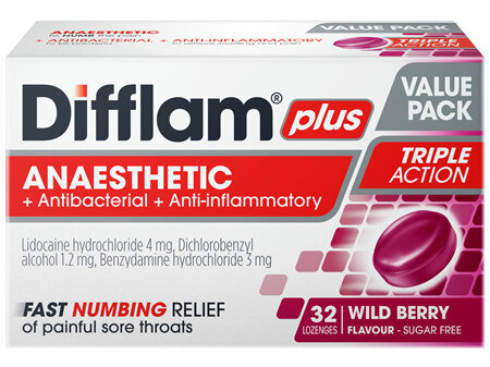 Difflam Plus Sore Throat Lozenges Wild Berry Value pack 32s  