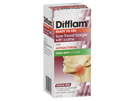 Difflam Ready to Use Sore Throat Gargle with Iodine 200ml