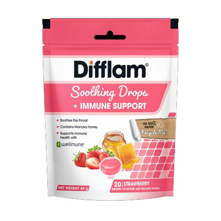 DIFFLAM Soothing Drops+Imm Support Strawberry 20s