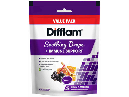 Difflam Soothing Throat Drops + Immune Support Black Elderberry Flavour Value Pack 42 Drops