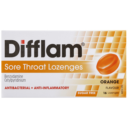Difflam Sore Throat Lozenges Orange Flavour 16s