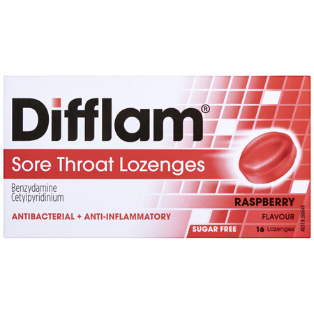 Difflam Sore Throat Lozenges Raspberry Flavour 16s