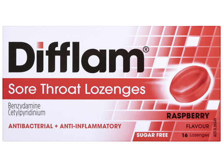 Difflam Sore Throat Lozenges Raspberry Flavour 16s