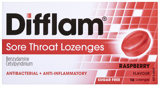 Difflam Sore Throat Lozenges Raspberry Flavour 16s