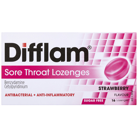 Difflam Sore Throat Lozenges Strawberry Flavour 16s