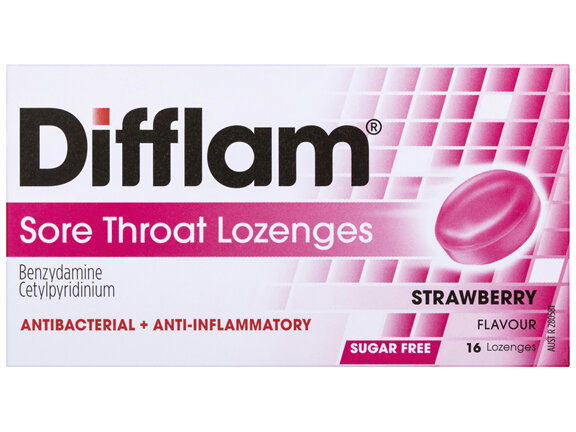 Difflam Sore Throat Lozenges Strawberry Flavour 16s