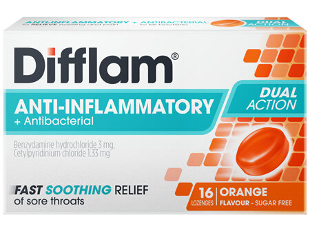 Difflam Sore Throat Lozenges Sugar Free Orange 16 Pack
