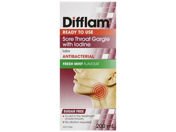 Difflam Sore Throat Ready to Use Gargle with Iodine 200mL