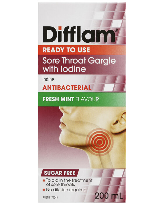 Difflam Sore Throat Ready to Use Gargle with Iodine 200mL