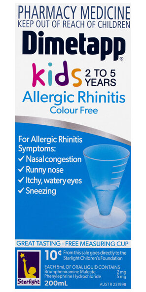 Dimetapp Allergic Rhinitis Kids 2 to 5 Years Colour Free 200mL