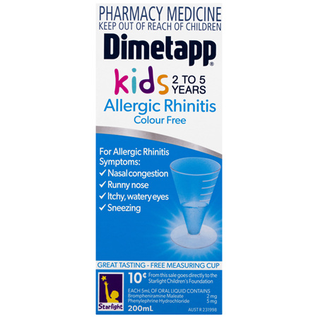Dimetapp Allergic Rhinitis Kids 2 to 5 Years Colour Free 200mL