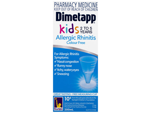 Dimetapp Allergic Rhinitis Kids 2 to 5 Years Colour Free 200mL