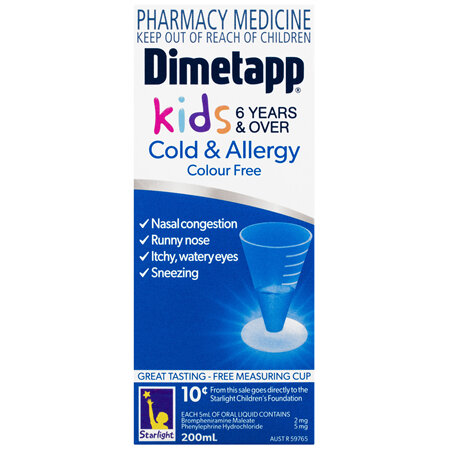 Dimetapp Cold & Allergy Colour Free Kids 6 Years & Over 200mL