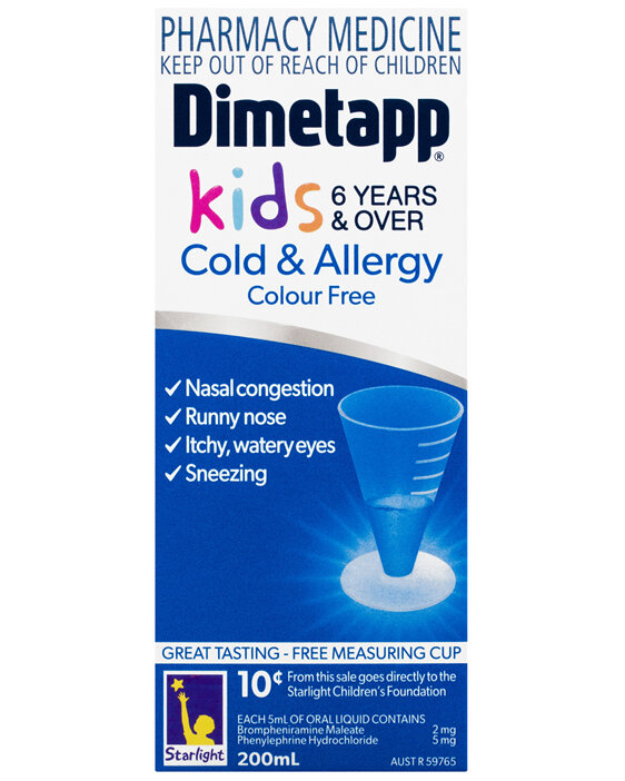 Dimetapp Cold & Allergy Colour Free Kids 6 Years & Over 200mL