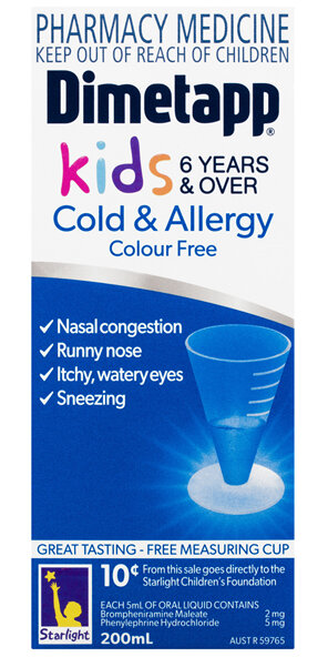 Dimetapp Cold & Allergy Colour Free Kids 6 Years & Over 200mL