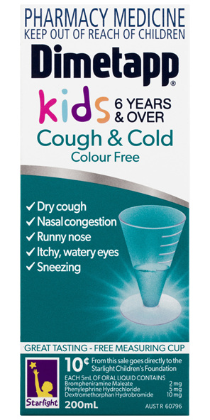 Dimetapp Cough & Cold Colour Free Kids 6 Years & Over 200mL