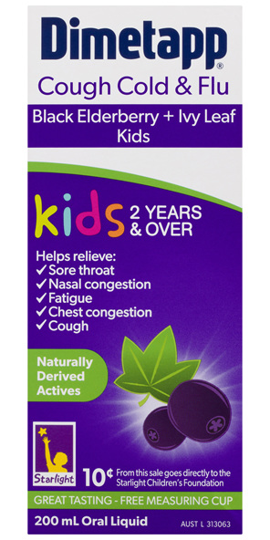 Dimetapp Cough Cold & Flu Black Elderberry + Ivy Leaf Kids 2 Years & Over 200mL