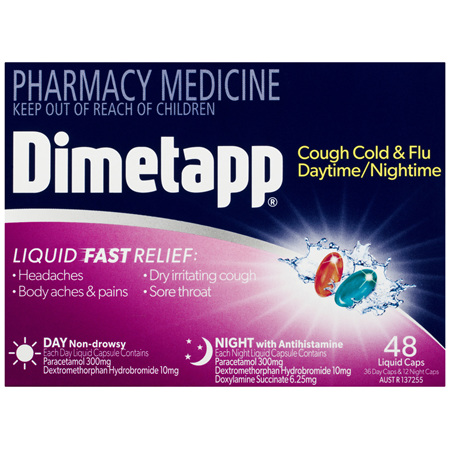 Dimetapp Cough Cold & Flu Daytime/Nightime Liquid Caps 48 Pack