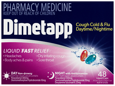 Dimetapp Cough Cold & Flu Daytime/Nightime Liquid Caps 48 Pack