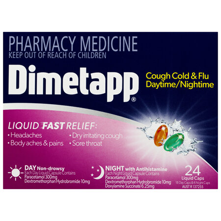 Dimetapp Cough Cold & Flu Daytime/Nightime Liquid Caps 24 Pack