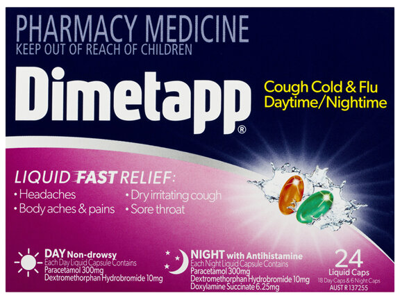 Dimetapp Cough Cold & Flu Daytime/Nightime Liquid Caps 24 Pack