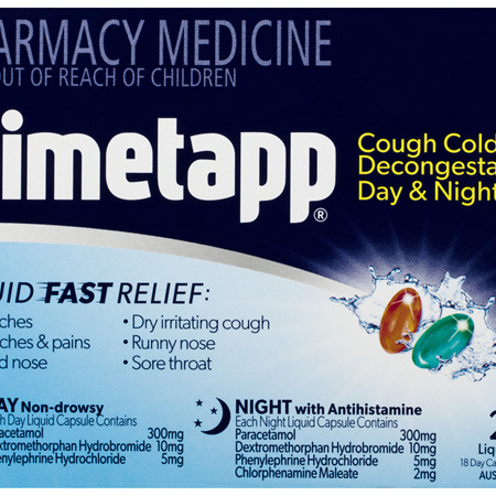 Dimetapp Cough Cold & Flu Decongestant Day & Night Liquid Caps 24 Pack