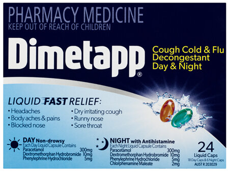 Dimetapp Cough Cold & Flu Decongestant Day & Night Liquid Caps 24 Pack