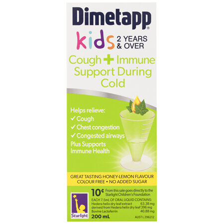 Dimetapp Kids 2 Years & Over Cough + Immune Support During Cold Honey-Lemon 200mL