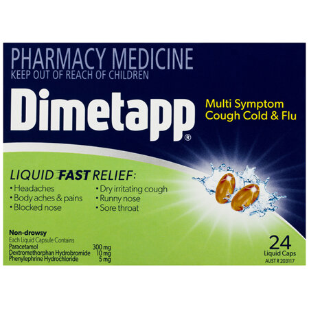 Dimetapp Multi Symptom Cough Cold & Flu Liquid Caps 24 Pack