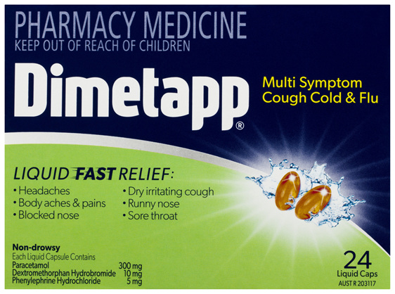 Dimetapp Multi Symptom Cough Cold & Flu Liquid Caps 24 Pack