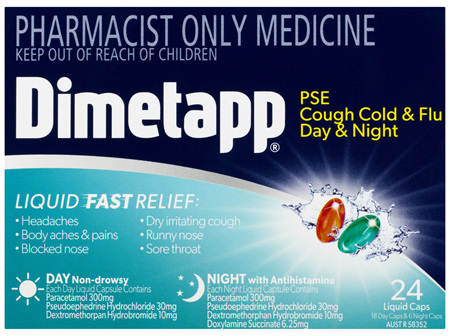 Dimetapp PSE Cough Cold & Flu Day & Night Liquid Caps 24 Pack